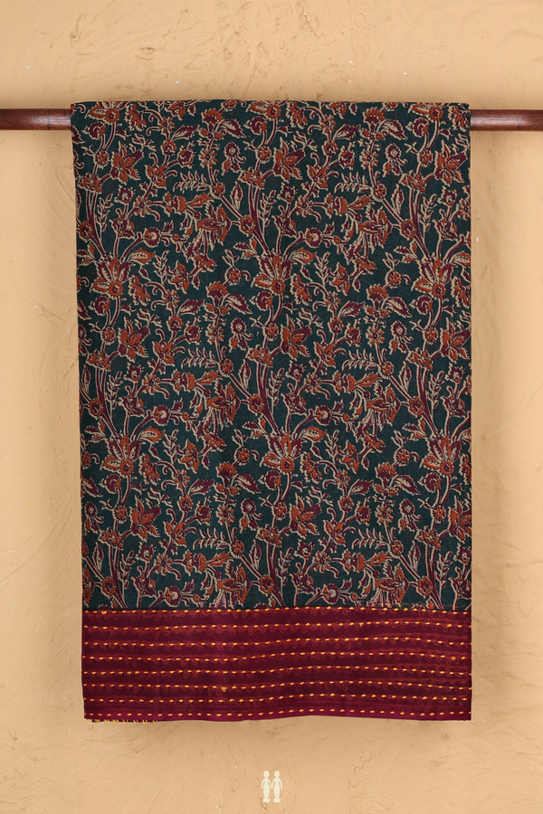 Hyderabad Cotton Saree In Forest Green With Floral Design