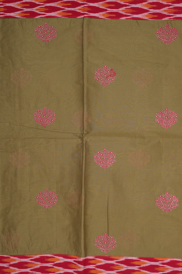 Hyderabad Cotton Saree In Olive Brown With Floral Motifs