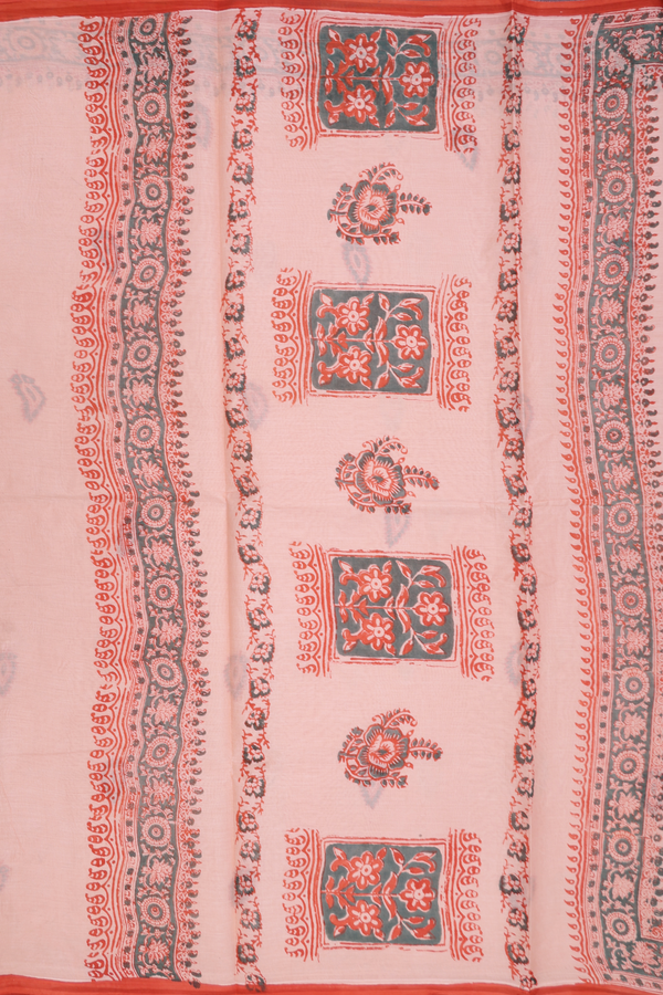 Hyderabad Cotton Saree In Orange With Printed Buttas