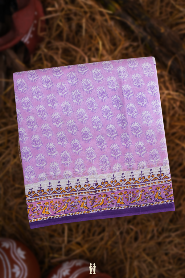 Hyderabad Cotton Saree In Pastel Purple With Floral Design