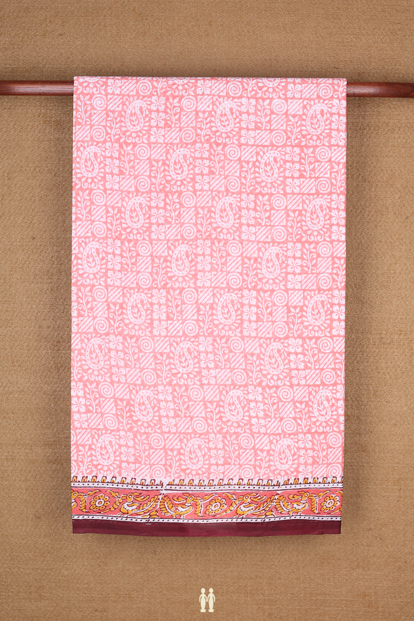 Hyderabad Cotton Saree In Pastel Red With Printed Design