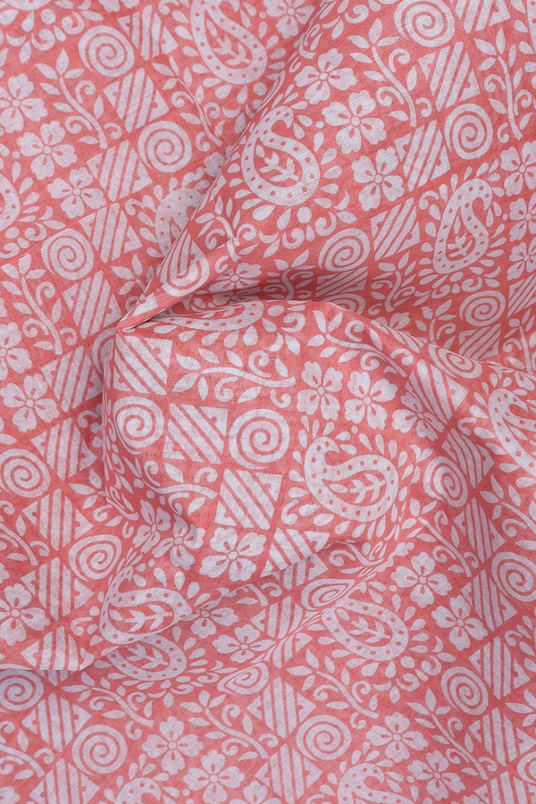 Hyderabad Cotton Saree In Pastel Red With Printed Design