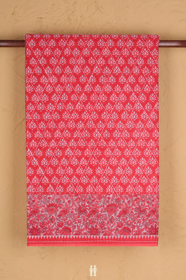 Hyderabad Cotton Saree In Red With Printed Design