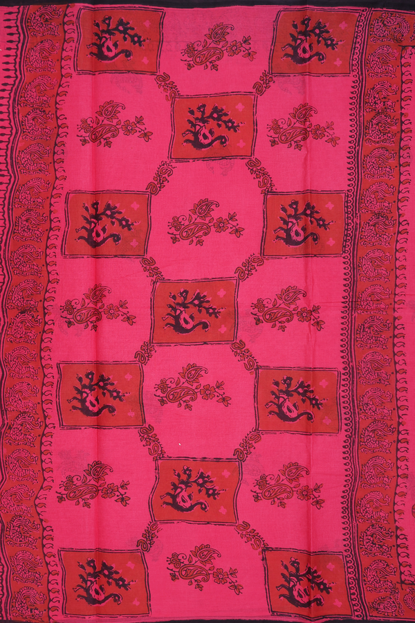 Hyderabad Cotton Saree In Rose Red With Peacock Buttas
