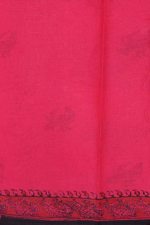 Hyderabad Cotton Saree In Rose Red With Peacock Buttas