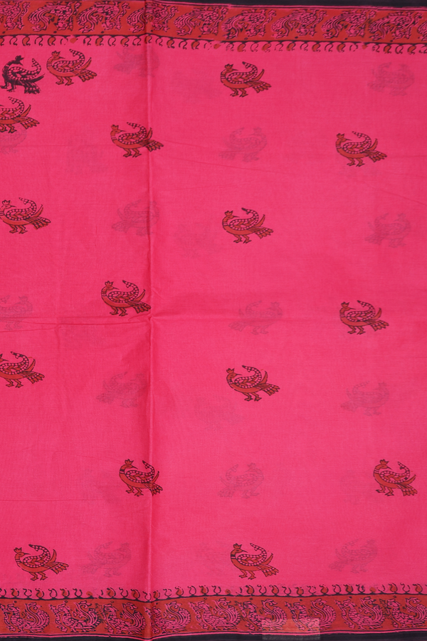 Hyderabad Cotton Saree In Rose Red With Peacock Buttas