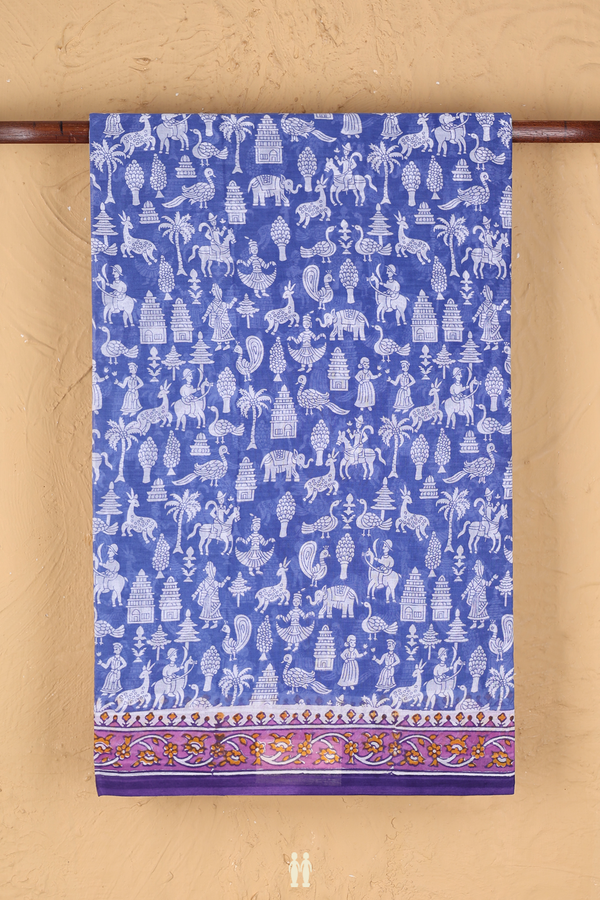 Hyderabad Cotton Saree In Royal Blue With Printed Design
