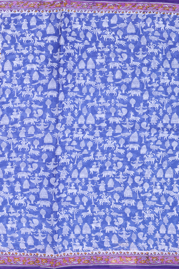 Hyderabad Cotton Saree In Royal Blue With Printed Design