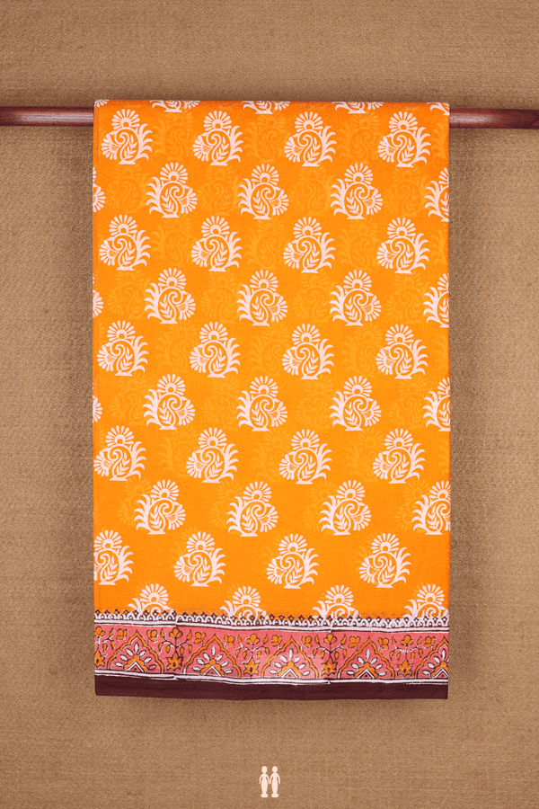 Hyderabad Cotton Saree In Royal Orange With Paisley Design
