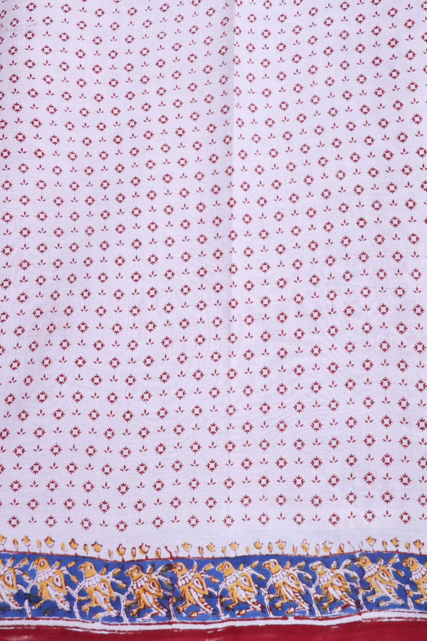 Hyderabad Cotton Saree In Ruby Red With Printed Design