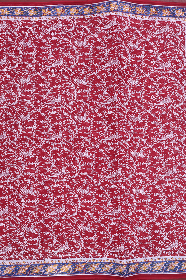 Hyderabad Cotton Saree In Ruby Red With Printed Design