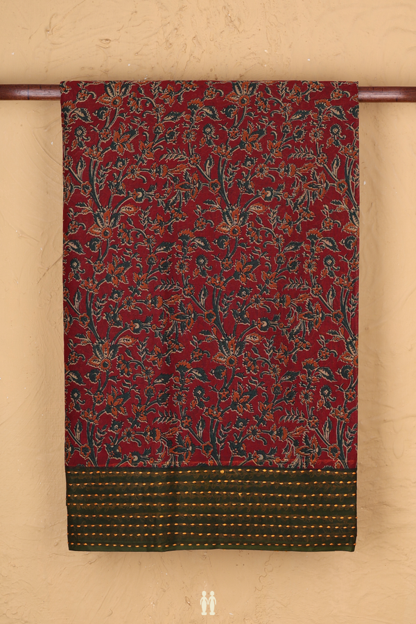 Hyderabad Cotton Saree In Rust Red With Floral Design