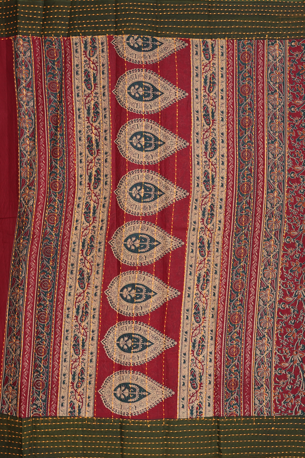 Hyderabad Cotton Saree In Rust Red With Floral Design