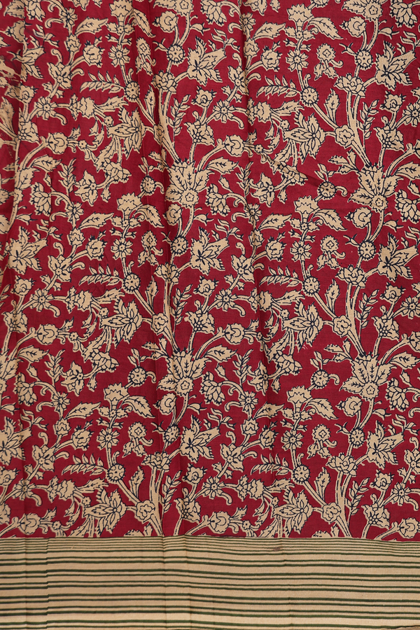 Hyderabad Cotton Saree In Rust Red With Floral Design