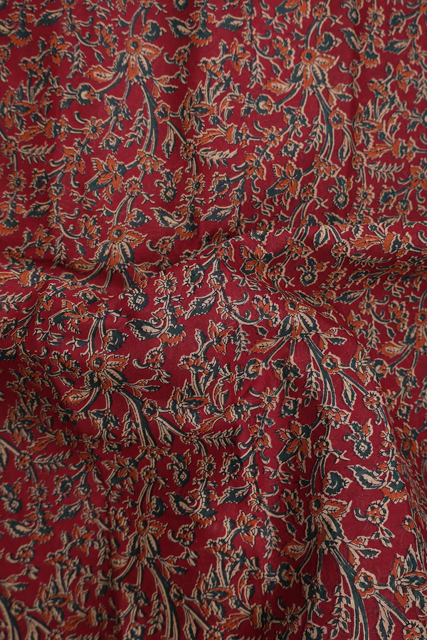 Hyderabad Cotton Saree In Rust Red With Floral Design