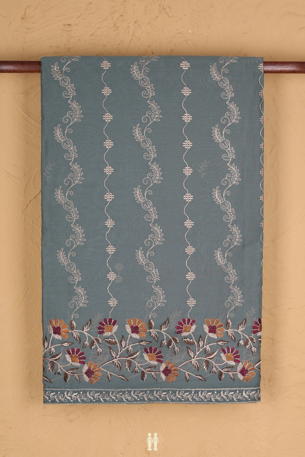 Hyderabad Cotton Saree In Sage Green With Threadwork Design