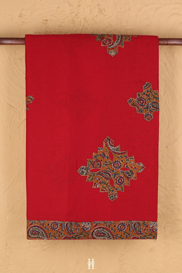 Hyderabad Cotton Saree In Scarlet Red With Patch Work