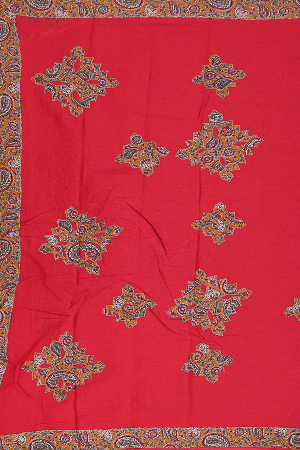Hyderabad Cotton Saree In Scarlet Red With Patch Work