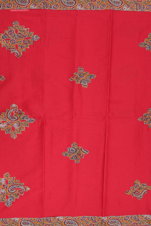 Hyderabad Cotton Saree In Scarlet Red With Patch Work