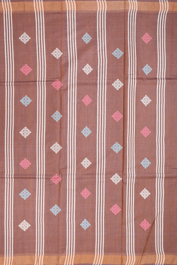Tussar Silk Saree In Saddle Brown With Threadwork Buttas