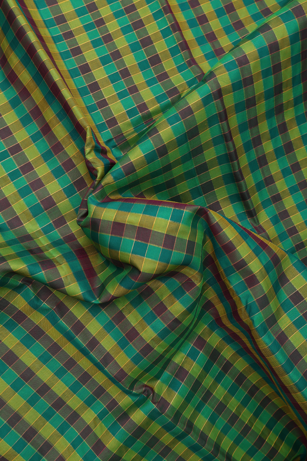 Kanchipuram Silk Saree In Shades Of Green With Checks Design