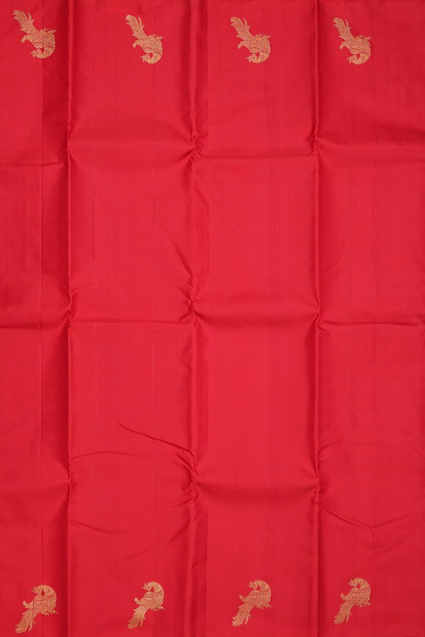 Kanchipuram Silk Saree In Crimson Red With Peacock Border