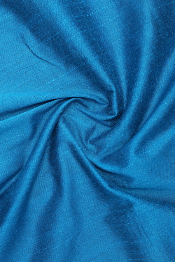 Regular Collar Plain Cerulean Blue Raw Silk Shirt