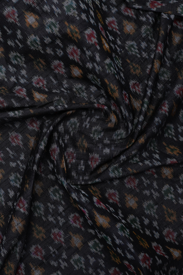 Regular Collar Printed Design Black Raw Silk Shirt