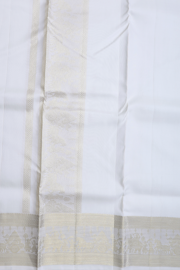 Traditional Border White Silk Dhoti With Angavastram Set
