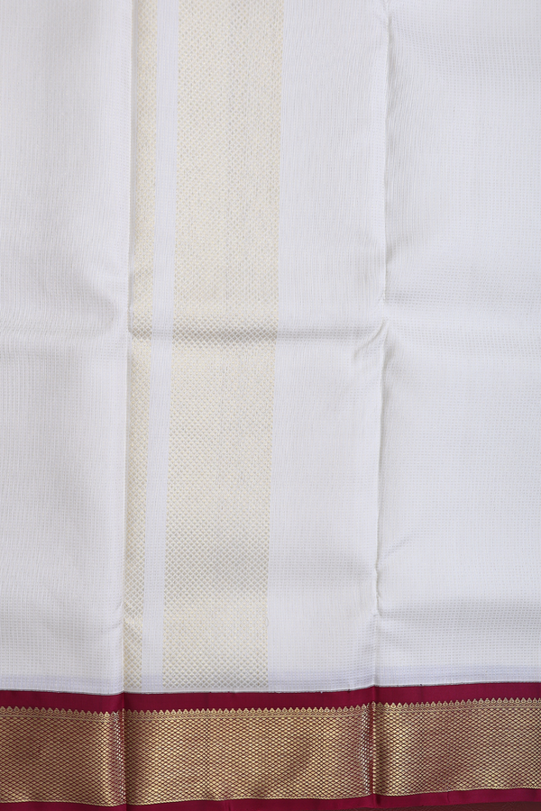 Contrast Border White Silk Dhoti With Angavastram Set