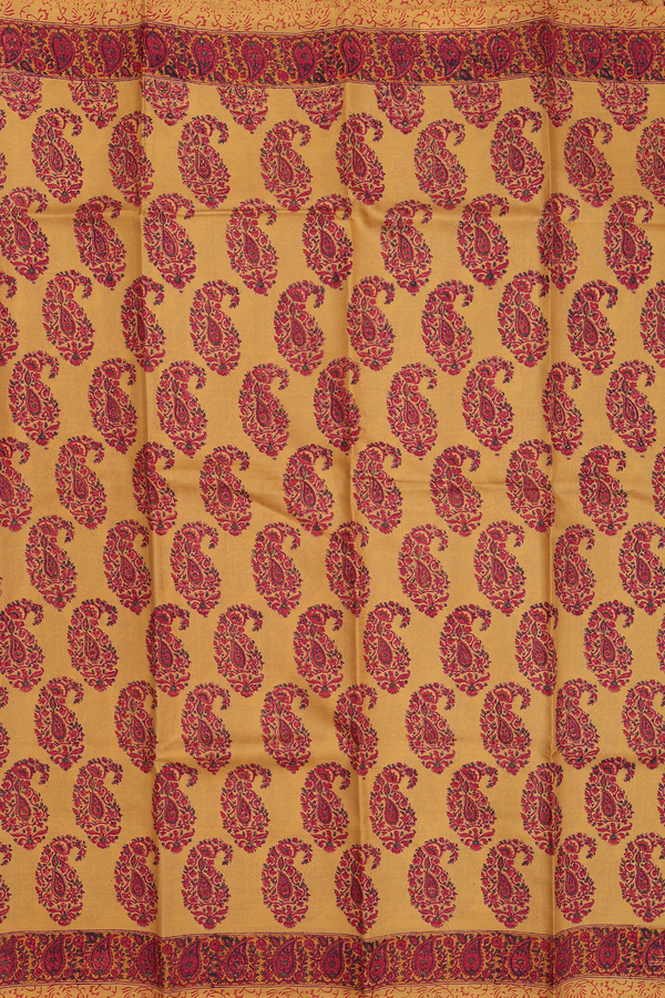 Printed Silk Saree In Golden Yellow With Paisley Design