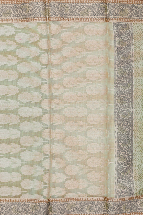 Kota Cotton Saree In Sage Green Along Stripes With Buttas