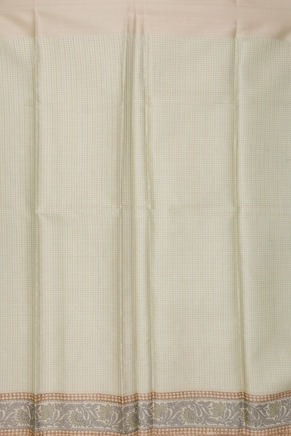 Kota Cotton Saree In Sage Green Along Stripes With Buttas