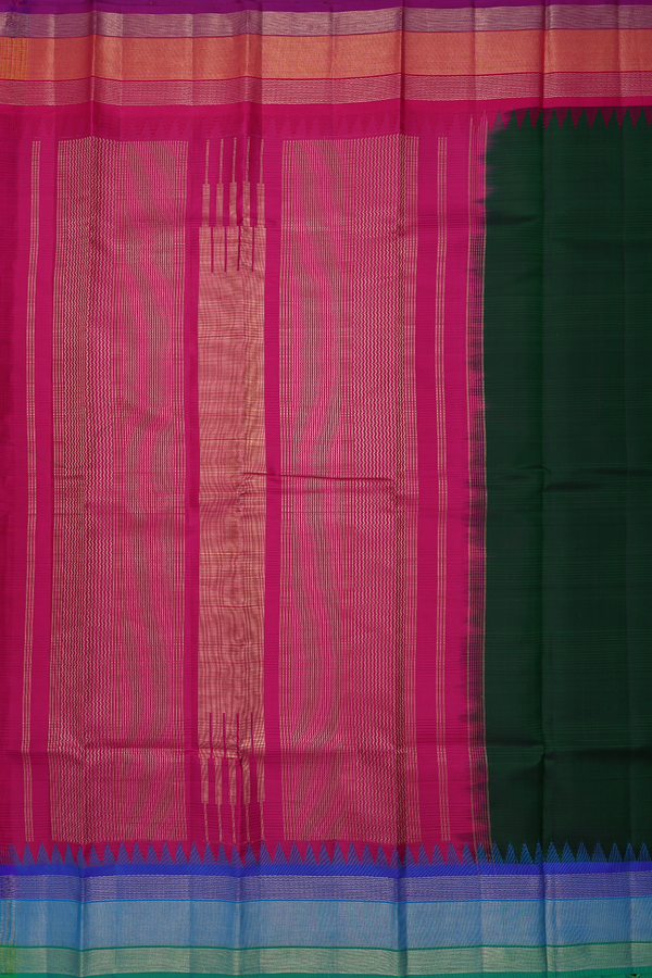Kanchipuram Silk Saree In Forest Green With Stripes Design