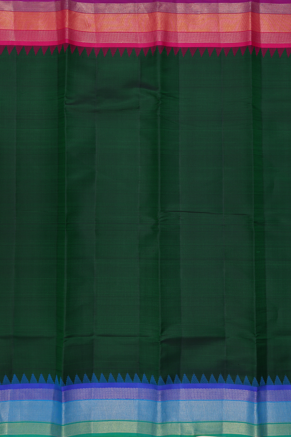 Kanchipuram Silk Saree In Forest Green With Stripes Design