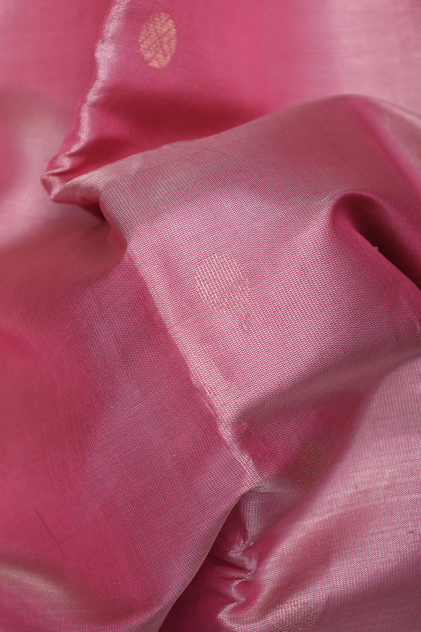 Kanchipuram Silk Saree In Pink Tissue With Zari Buttas