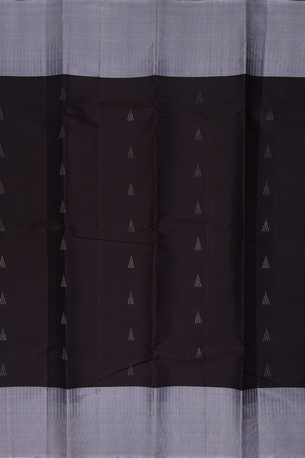 Kanchipuram Silk Saree In Dark Oak Brown With Zari Buttas