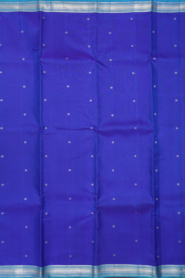 Kanchipuram Silk Saree In Indigo Blue With Floral Buttis