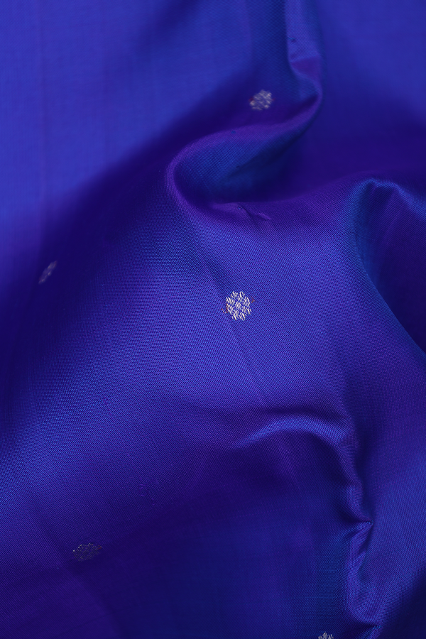 Kanchipuram Silk Saree In Indigo Blue With Floral Buttis