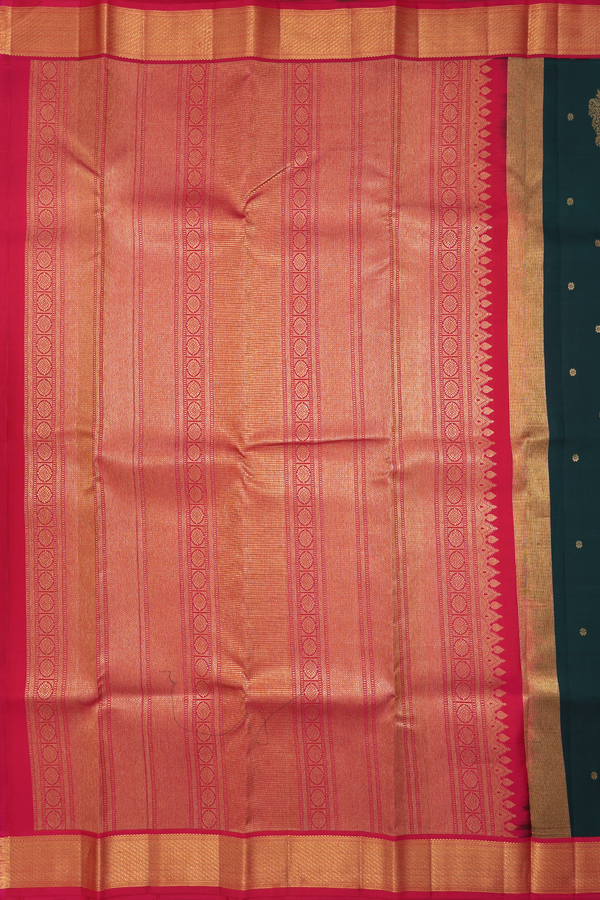 Kanchipuram Silk Saree In Forest Green With Floral Buttas