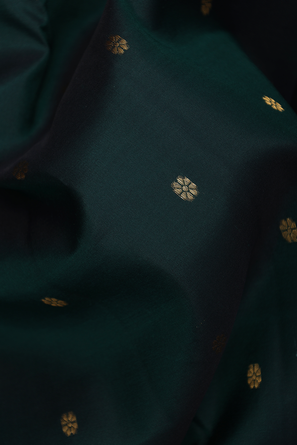 Kanchipuram Silk Saree In Forest Green With Floral Buttas