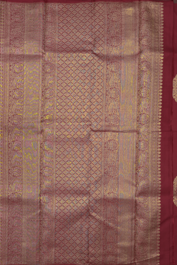 Kanchipuram Silk Saree In Crimson Red With Mandela Design