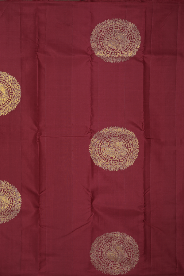 Kanchipuram Silk Saree In Crimson Red With Mandela Design