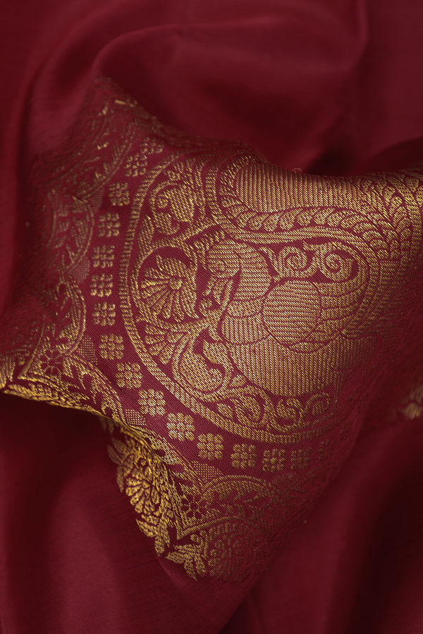 Kanchipuram Silk Saree In Crimson Red With Mandela Design