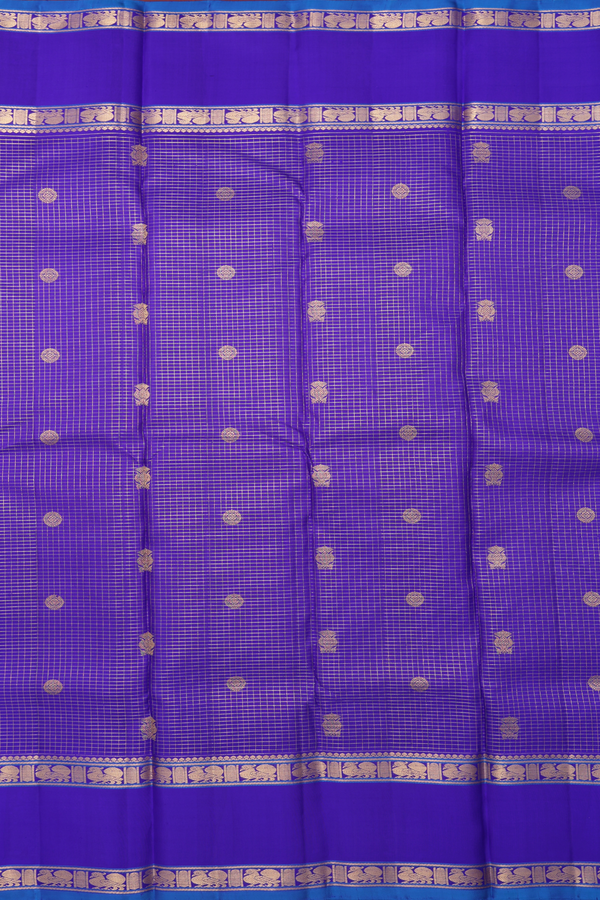Kanchipuram Silk Saree In Royal Purple With Checks Design