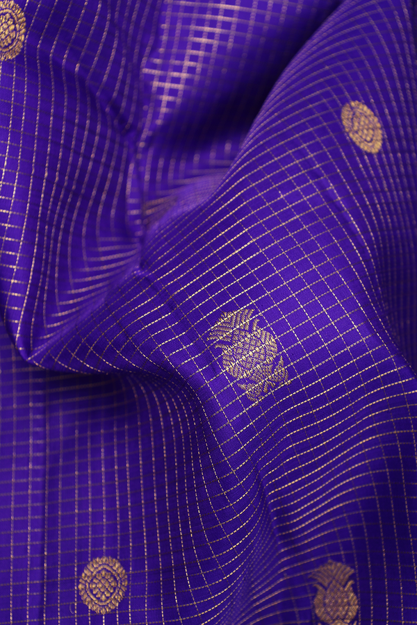Kanchipuram Silk Saree In Royal Purple With Checks Design