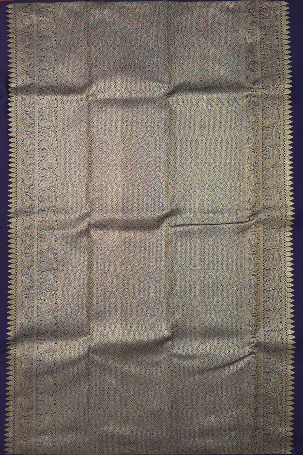 Kanchipuram Silk Saree In Navy Blue With Temple Border