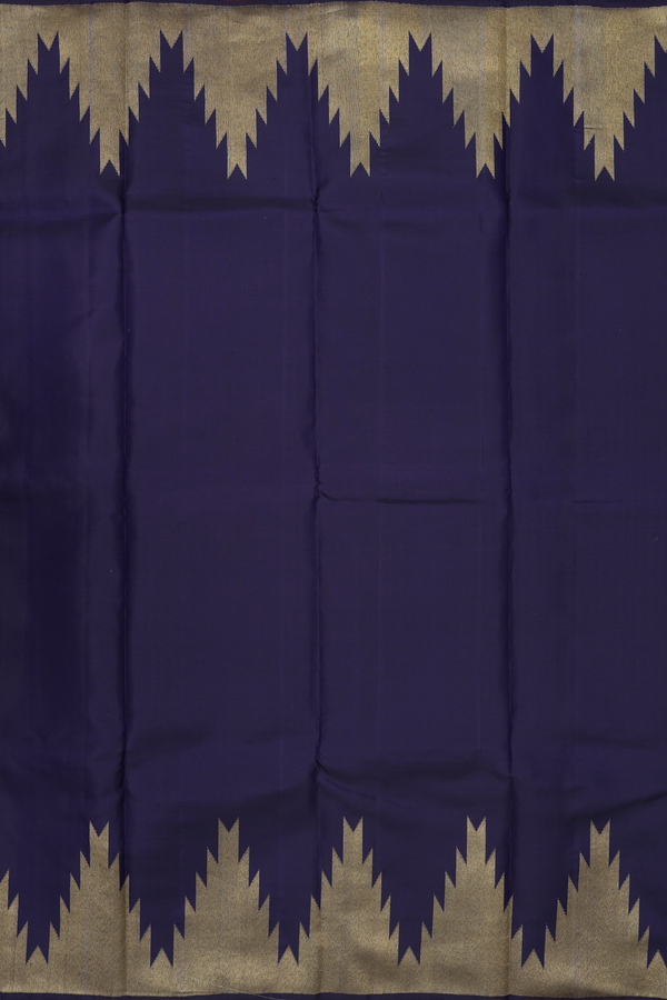 Kanchipuram Silk Saree In Navy Blue With Temple Border