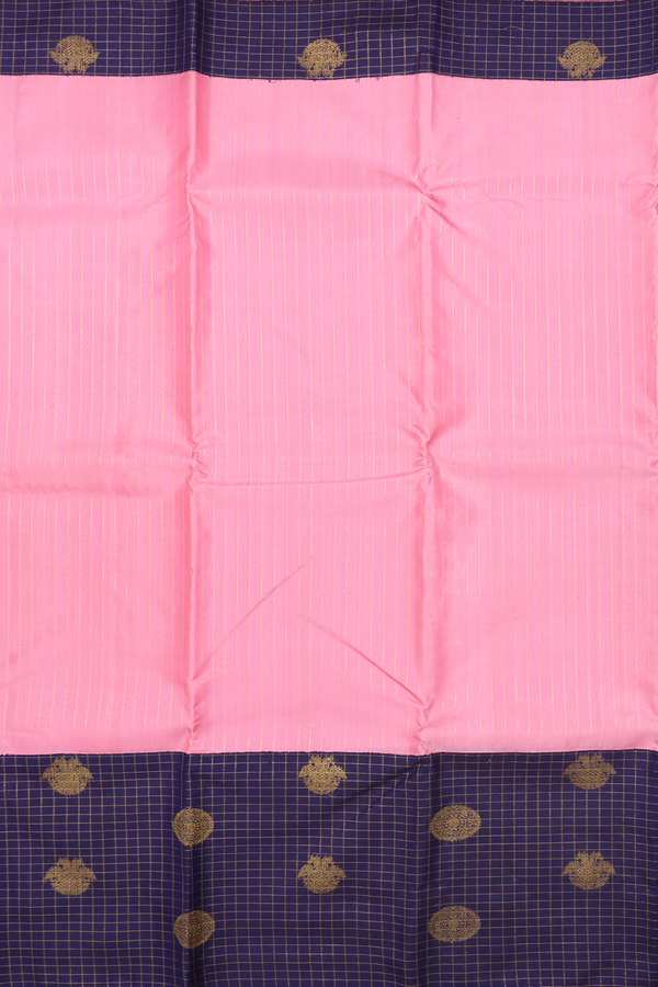 Kanchipuram Silk Saree In Pink With Stripes Design