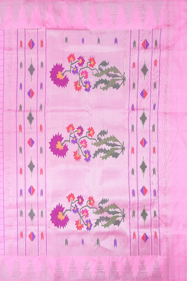 Paithani Silk Saree In Pink With Checks Design
